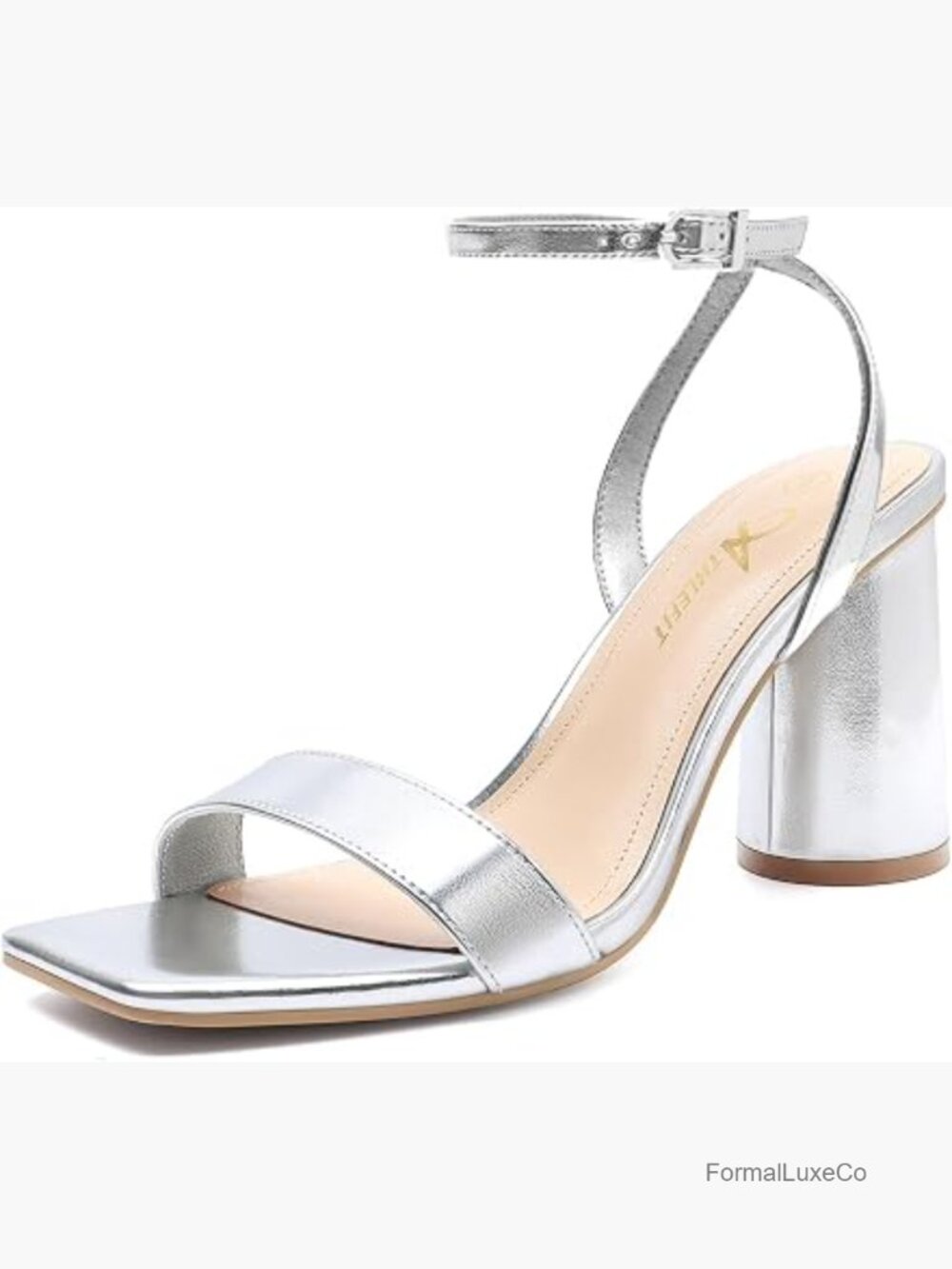 Chunky Block Heeled Sandals Square Toe Ankle Strap Prom Heels